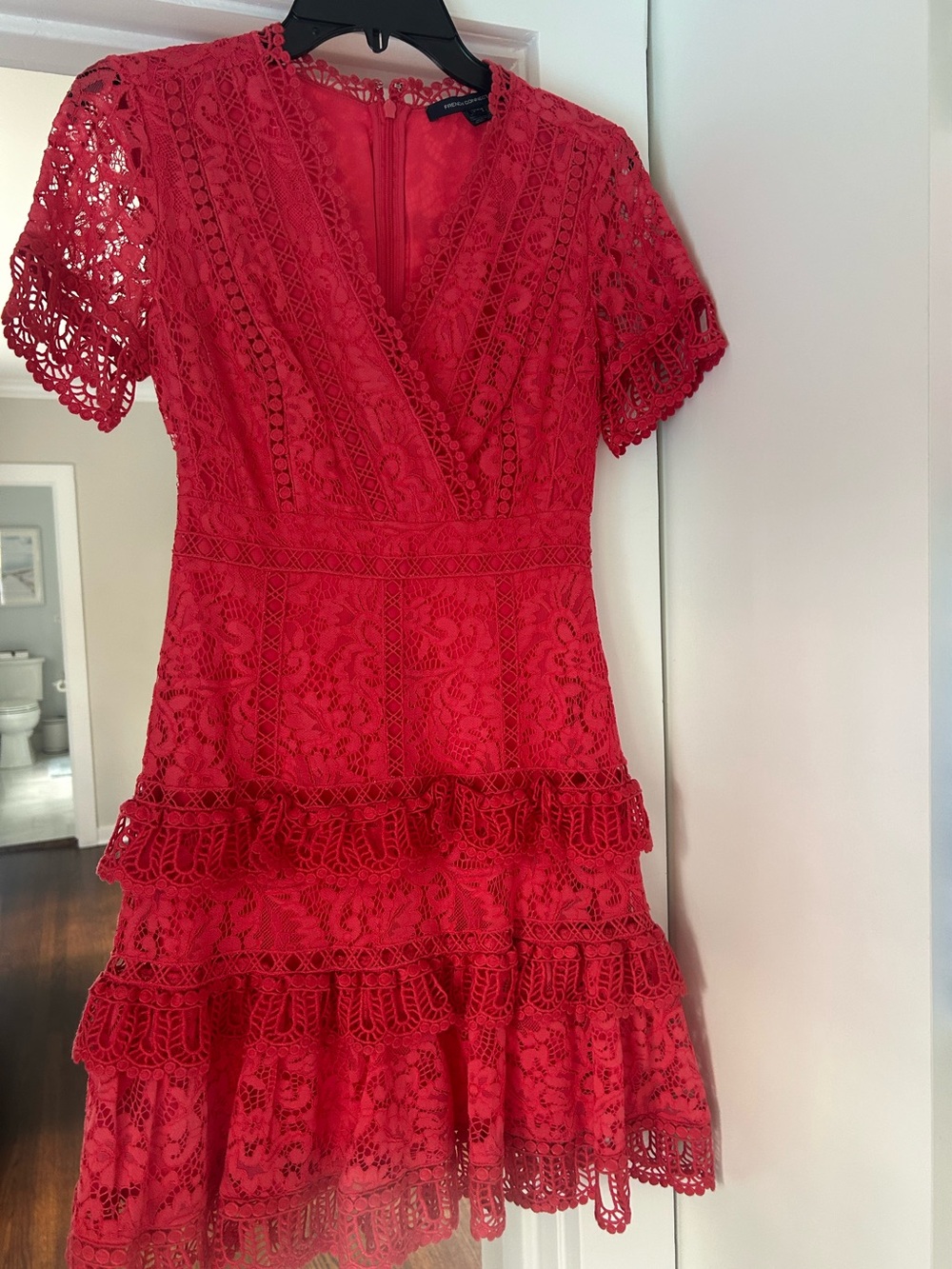 French Connection Washes Red Tiered V-Neck Mini Dress